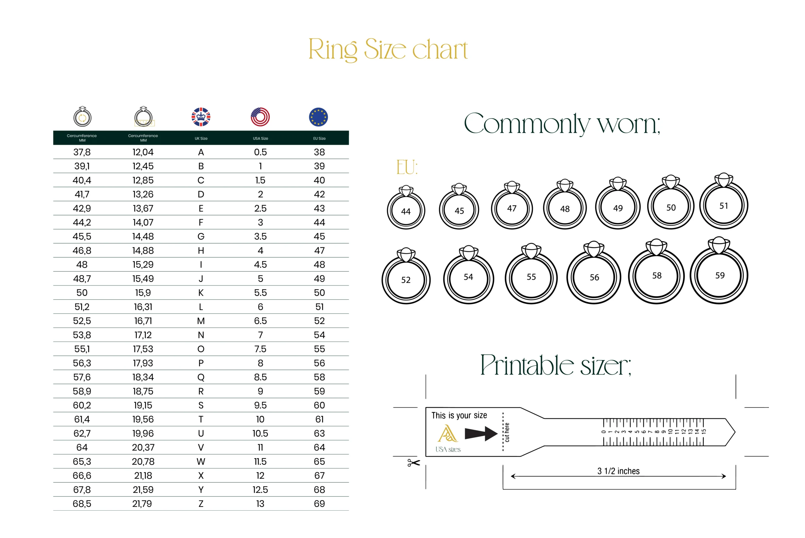 Aueshah Ring Size Guide
