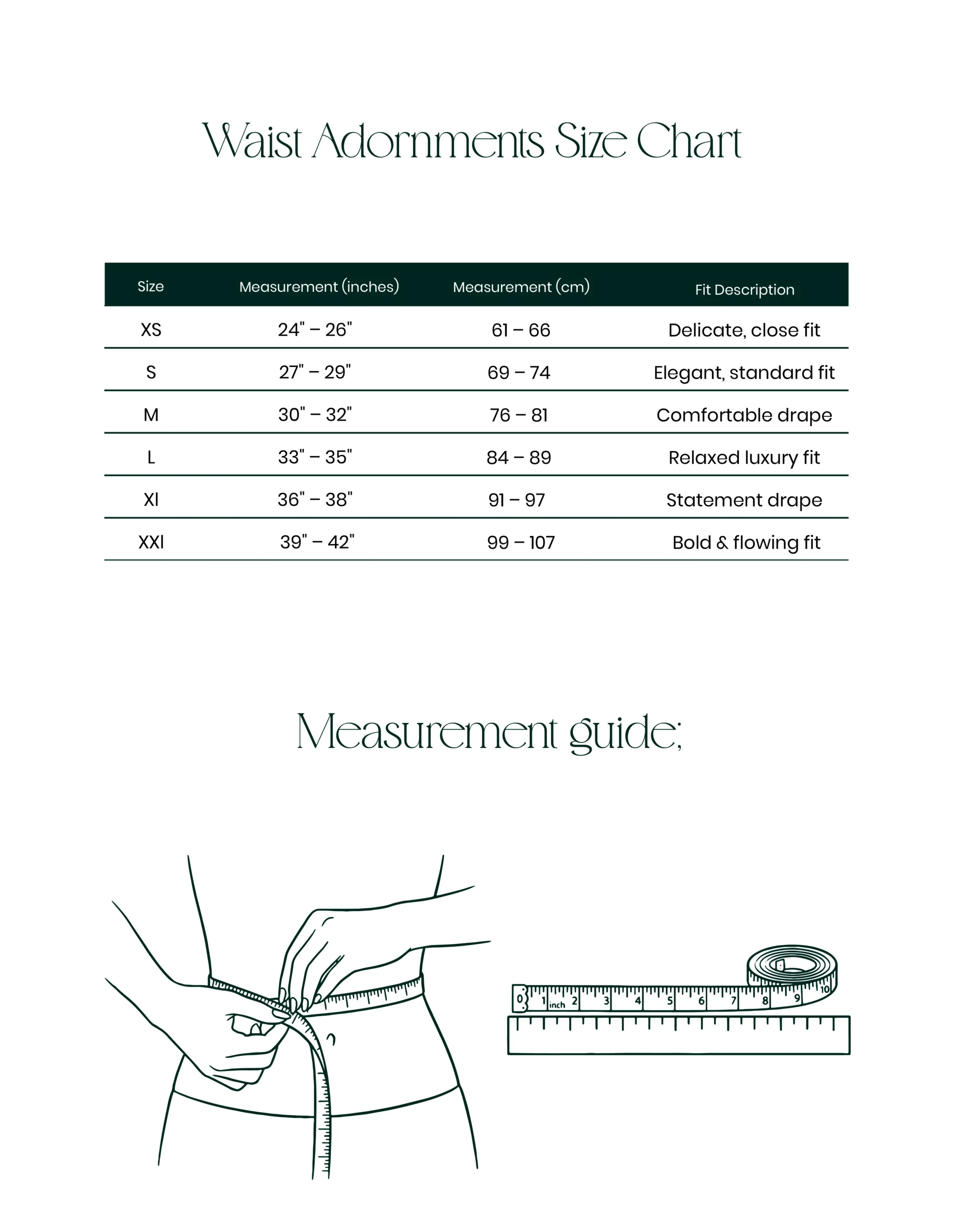 Aueshah Waist Size Guide