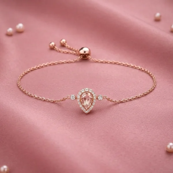 Minimalist 18k rose gold thread bracelet with pink morganite.