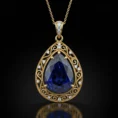 Teardrop blue sapphire pendant in 18k gold setting