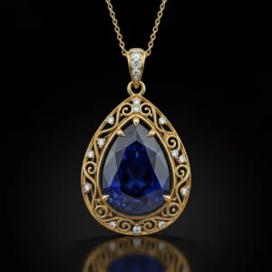 Teardrop blue sapphire pendant in 18k gold setting