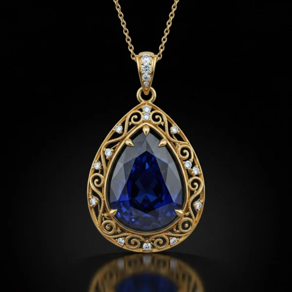 Teardrop blue sapphire pendant in 18k gold setting