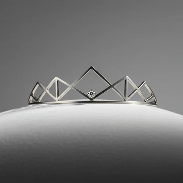 Close-up of silver Celeste Tiara with center diamond.