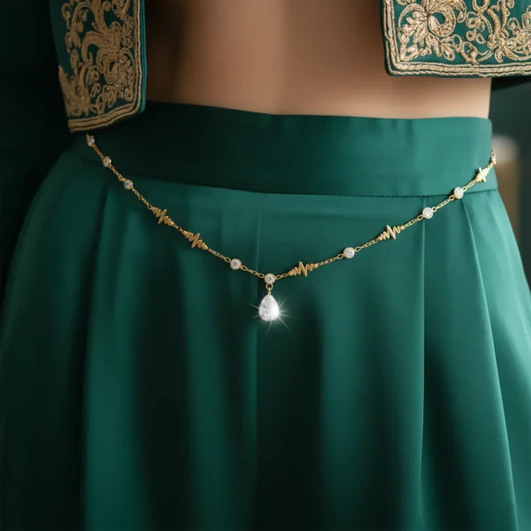 Close up of gold Cleopatra belly chain