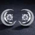 Pair of silver crescent moon diamond earrings