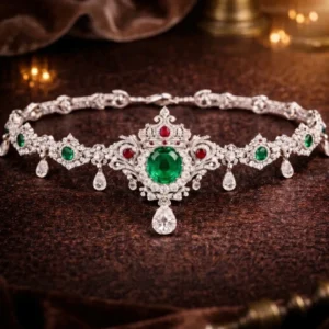 emerald silver anklet