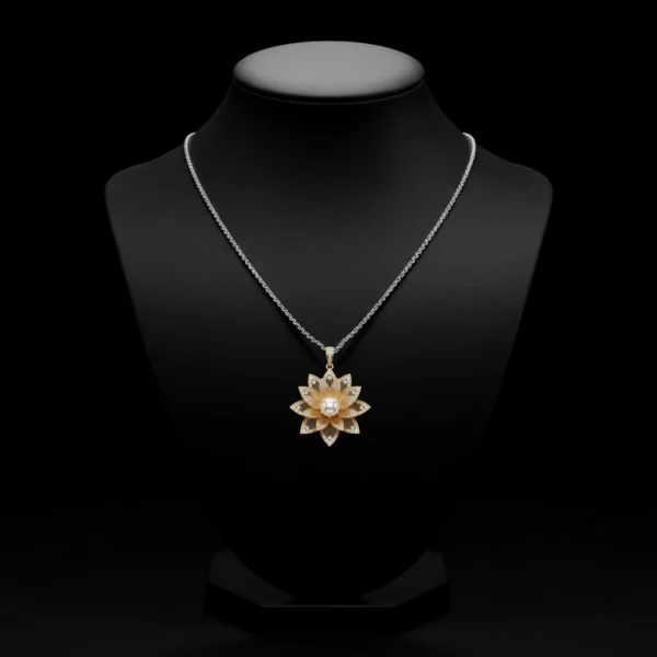 Eterna Lotus Royale necklace on a black jewelry bust.