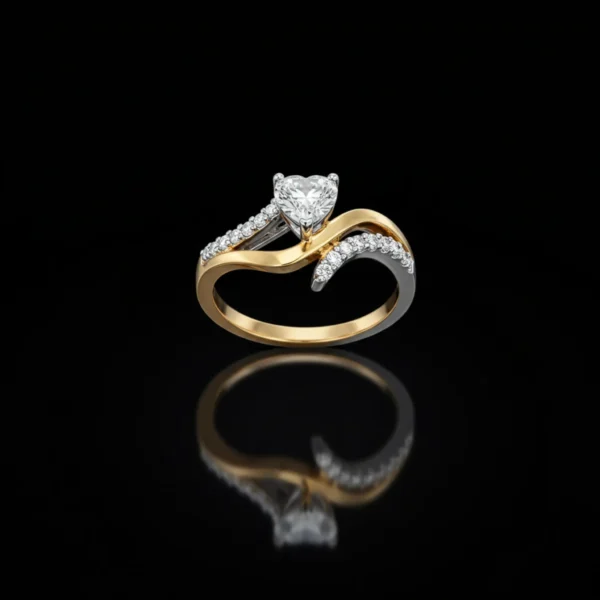 eternal-wave-diamond-ring Heart-shaped diamond ring on black background.