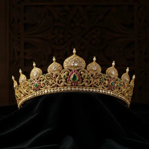 Handcrafted gold Maharani Tiara with emeralds
