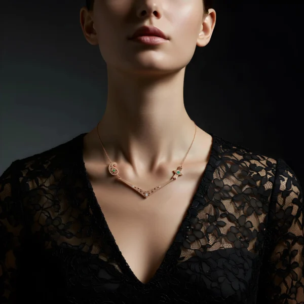 Kismet Constellé rose gold necklace on a model