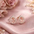 Pair of Lullaby Stud earrings on pink silk