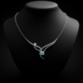 Luminous Harmony necklace featuring a blue crystal and pearl on a black display bust.