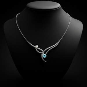 Luminous Harmony necklace featuring a blue crystal and pearl on a black display bust.