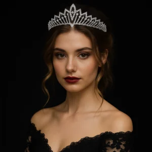 Portrait of a woman wearing the Élan bridal tiara.