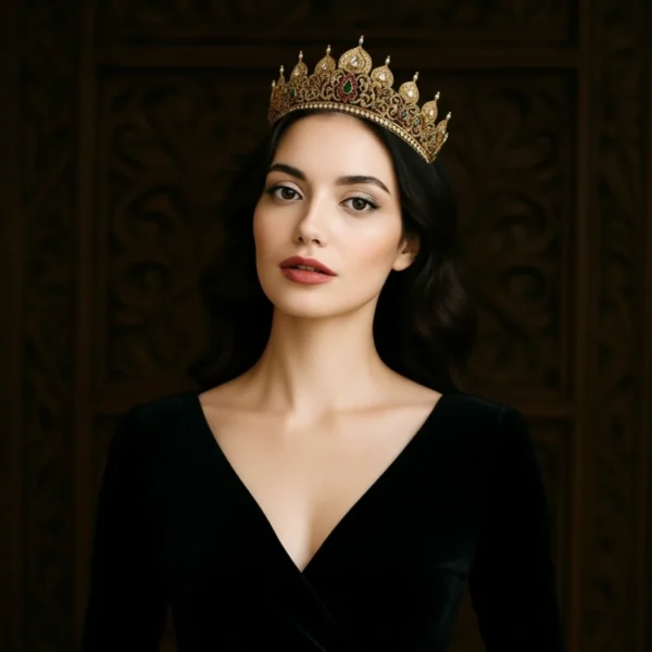 maharani-tiara-bridal-wear Close-up of Maharani Tiara on a model