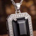 Close-up of emerald-cut black stone in Noir Pendent.
