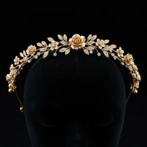 The Rose Tiara: Gold floral headband with diamonds