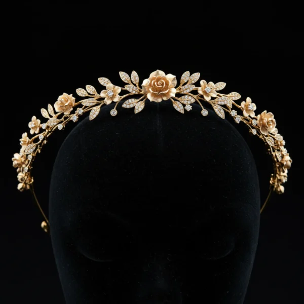 The Rose Tiara: Gold floral headband with diamonds