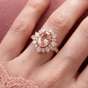 Woman wearing the rose gold whisper ring.