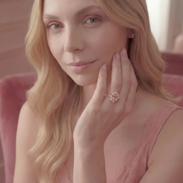 Woman wearing the rose gold whisper ring.
